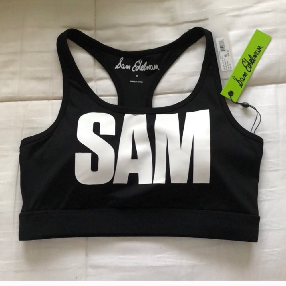 Sam Edelman sports bra logo black white medium new